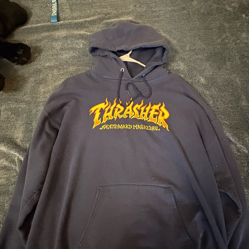 Thrasher Blue Hoodie with Yellow Logo